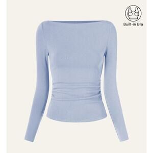 NWT OGL Sz S ProWarm Modern Side Ruched Boatneck Brami Top Sea Glass Blue